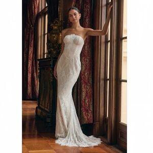 NWT Lulus Valeria White Lace Strapless Bustier Maxi Dress